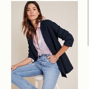 ✨HP!!✨ Anthropologie✨ Kay Linen Blend ✨ Oversized Navy Blazer- Size Small. ✨NWT✨